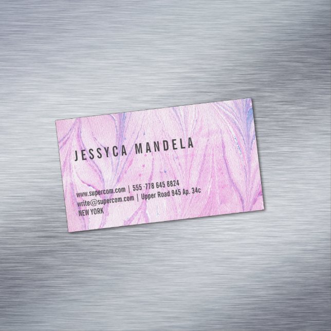 Fine pink marble magnetic business card (In Situ)