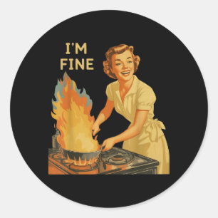 Fine Retro Housewife Cooking Vintage Kitchen Funny Classic Round Sticker