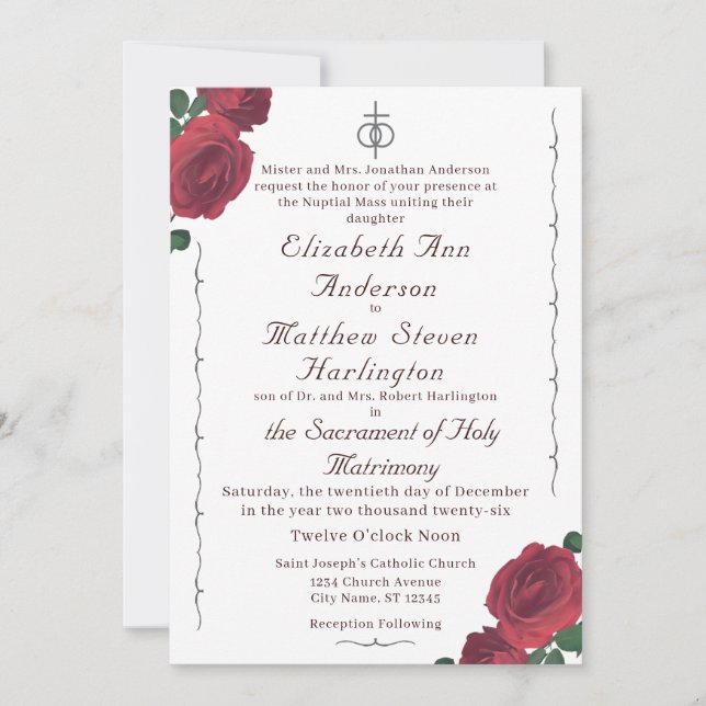 Fine Roses Catholic Acrylic Invitation (Front)