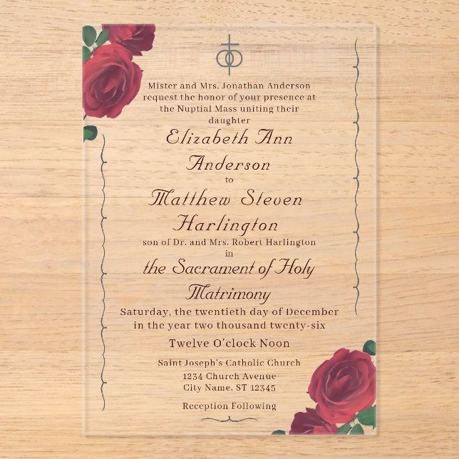 Fine Roses Catholic Acrylic Invitation (Front)