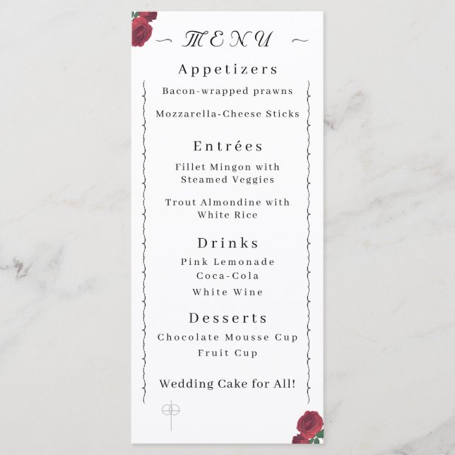 Fine Roses Flat Menu (Front)