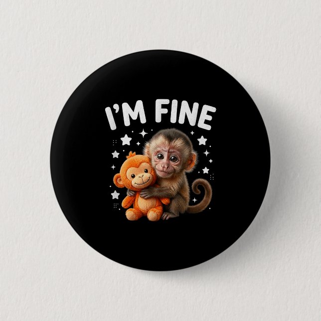 Fine starry sky cute baby monkey hug sarcastic art 6 cm round badge (Front)