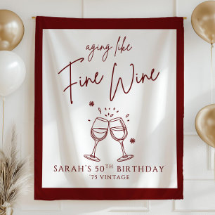 Fine Wine Birthday Banner, Wine Theme Birthday Par Tapestry