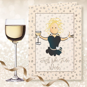 Fine Wine Girly Glitter For Her Cartoon Birthday Card