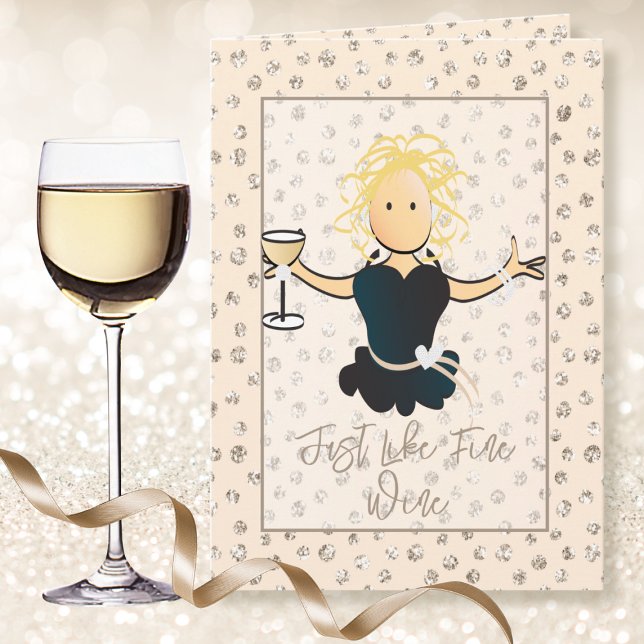 Fine Wine Girly Glitter For Her Cartoon Birthday  Card (Creator Uploaded)