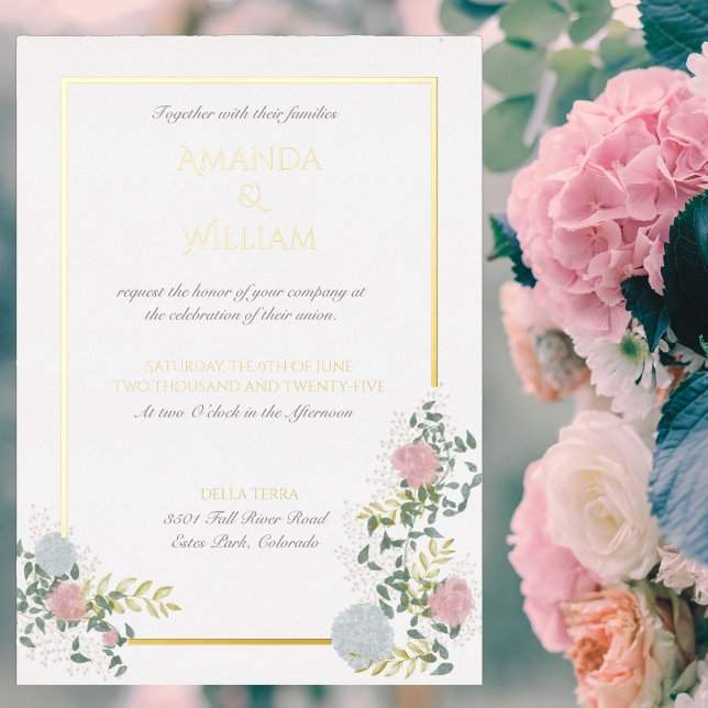 Finely flourished wedding invitation with gold (Creator Uploaded)