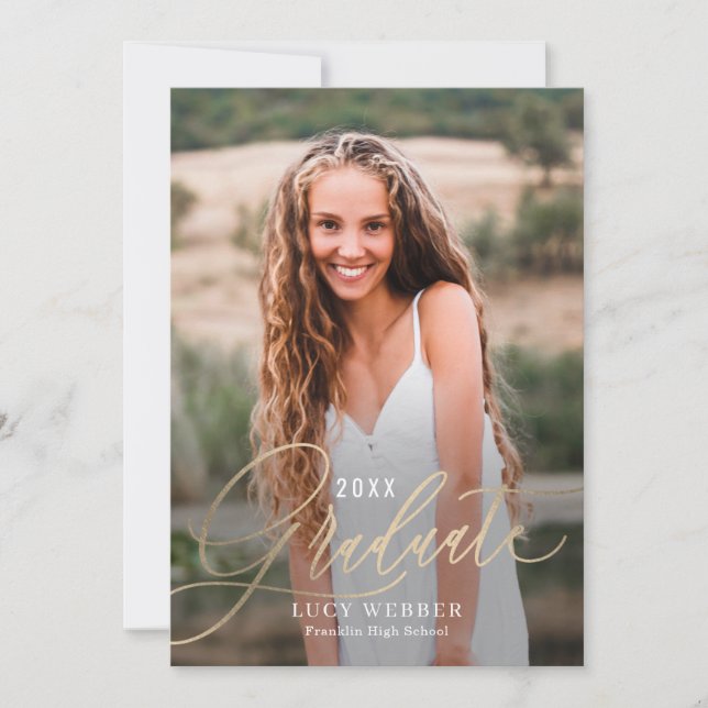 Finely Penned Graduation Announcement Invitation (Front)