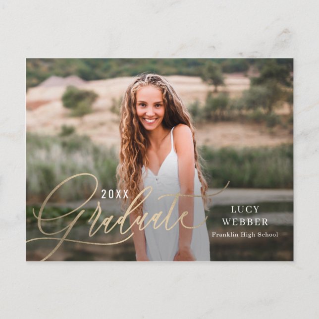 Finely Penned Graduation Announcement Postcard (Front)