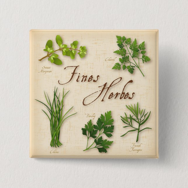 Fines Herbes, Parsley, Chives, Tarragon, Chervil, 15 Cm Square Badge (Front)