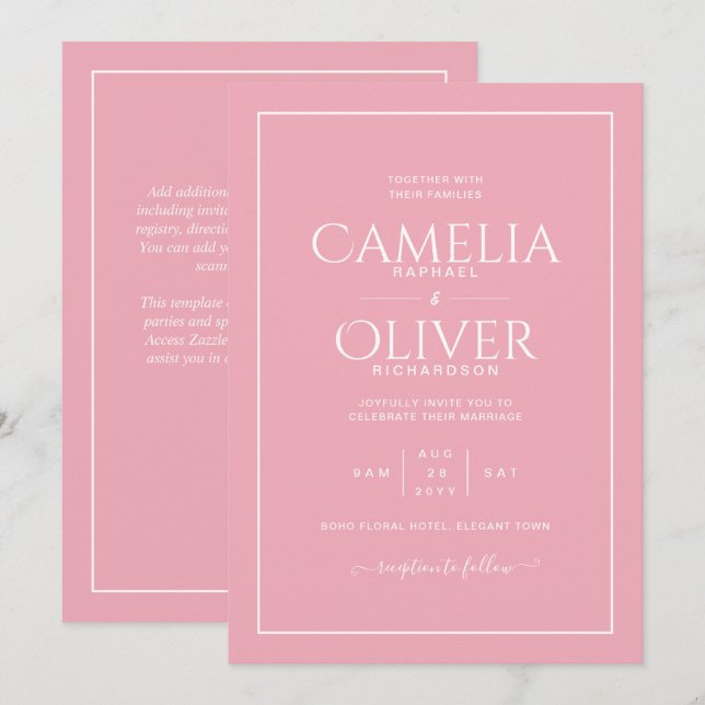 Finest Blush Pink MONOCHROME Wedding Invitation (Front/Back)