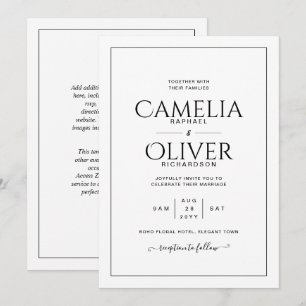 Finest Classic Black White MONOCHROME Wedding Invi Invitation
