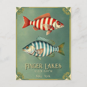 Finger Lakes New York nautical fish Postcard 