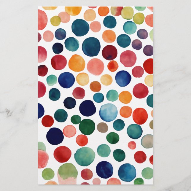 Finger painting Fun, watercolor polka dot pattern Stationery (Front)