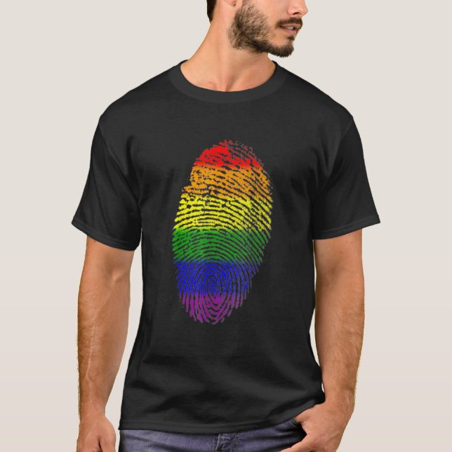 Finger Print Dna Lgbtq Rainbow Flag Gay Pride Ally T-Shirt (Front)