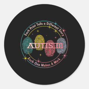 Fingerprint Autism Each Print Tells A Different St Classic Round Sticker