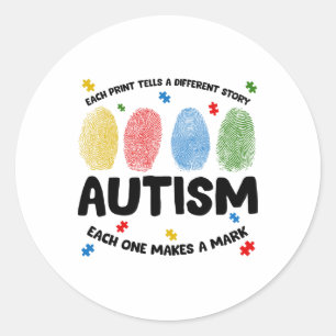 Fingerprint Autism Each Print Tells A Different St Classic Round Sticker