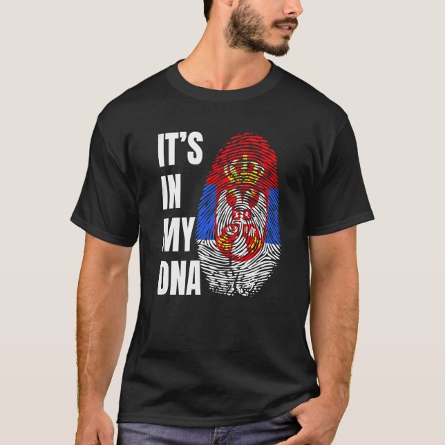 Fingerprint DNA Biometry Serbian Flag   T-Shirt (Front)