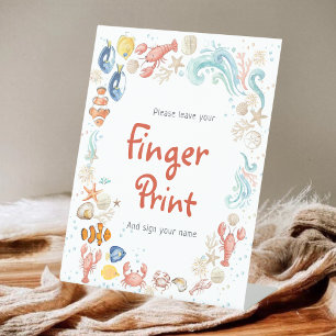 Fingerprint Guest Book Coastal Ocean Bridal Shower Pedestal Sign