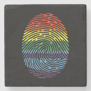 Fingerprint LGBTQ Proud Gay Lesbian Rainbow Pride Stone Coaster