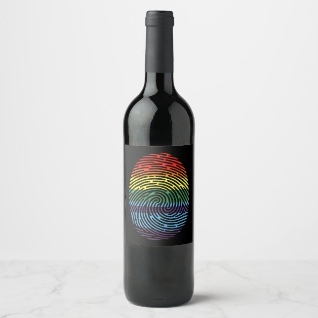 Fingerprint LGBTQ Proud Gay Lesbian Rainbow Pride Wine Label (Front)