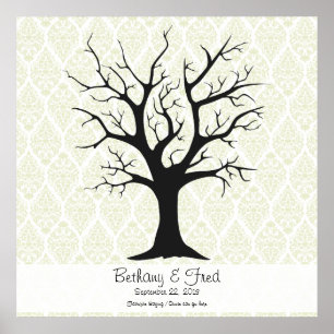 Fingerprint Tree C with Damask Green - 24"x24" Poster