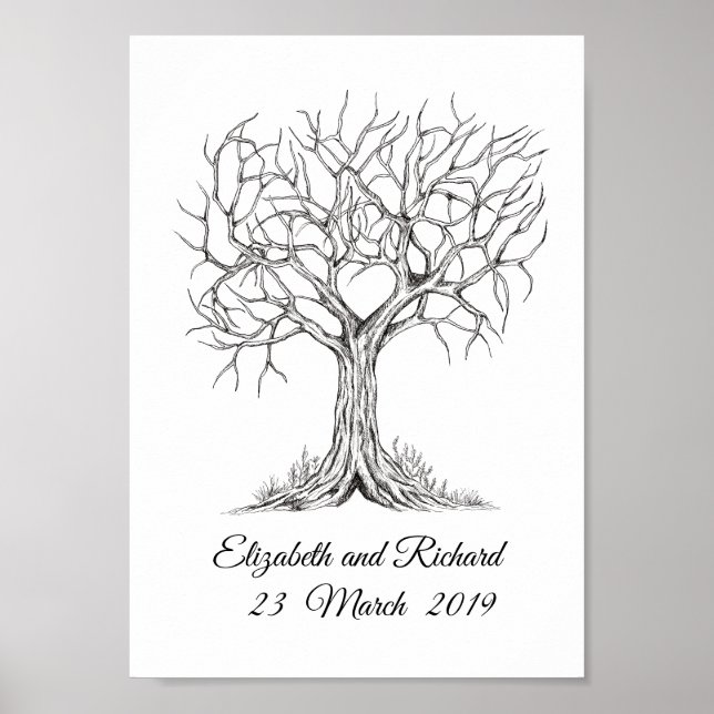 Fingerprint tree, GuestBook, WeddingTree Heart Poster (Front)