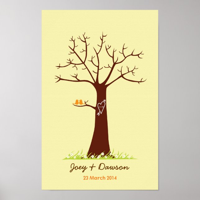 Fingerprint Tree Wedding Guestbook (Cream) (Front)