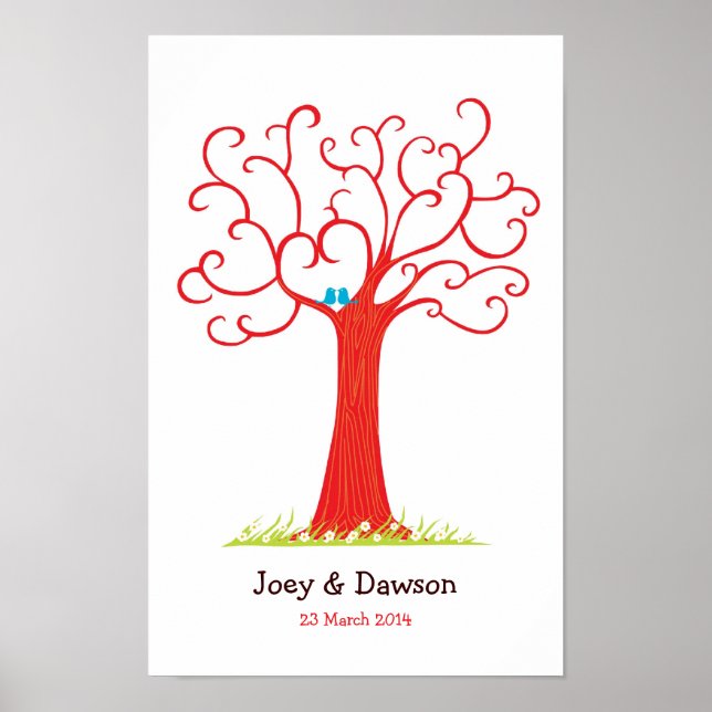 Fingerprint Tree Wedding Heartastic (Red) Poster (Front)