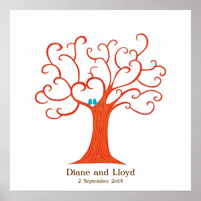 Fingerprint Tree Wedding (Heartastic) Square Poster (Front)