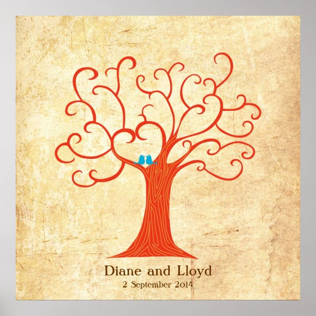 Fingerprint Tree Wedding (Heartastic) Square Vinta Poster (Front)