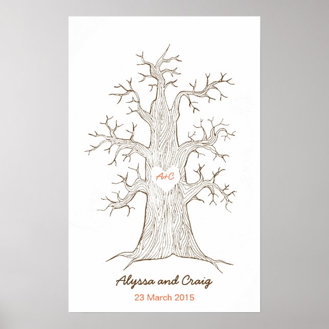 Fingerprint Tree Wedding Orange Poster (Front)