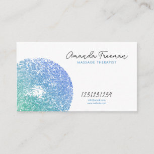 Fingerprint White & Blue Zen Massage Therapist Business Card