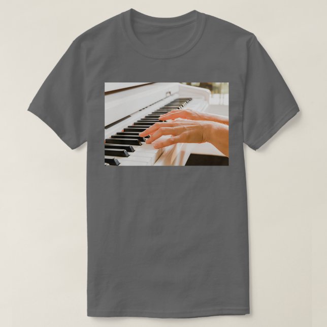fingers and hands of a woman playing a white piano T-Shirt (Design Front)