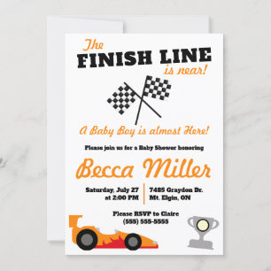 Finish Line is Near! Race Car Baby Shower Invitation