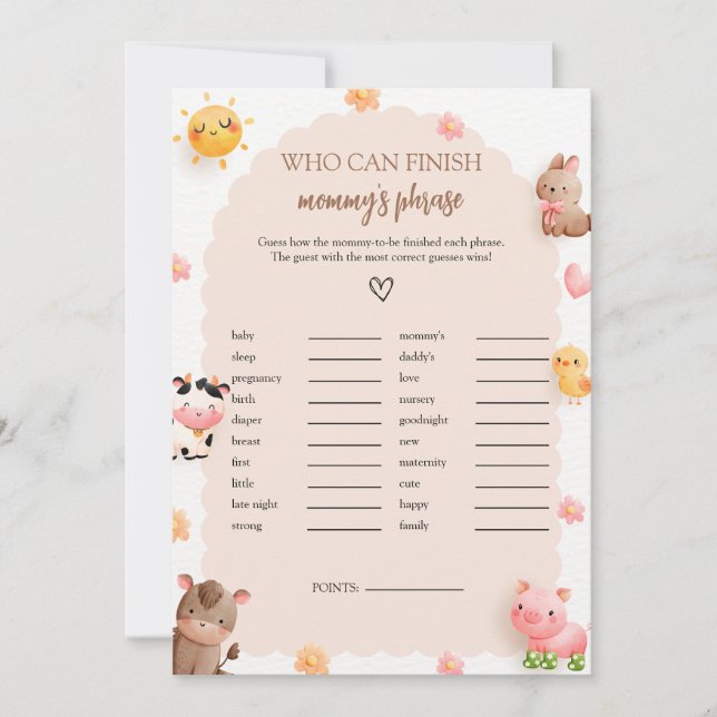 Finish Mummy's Phrase Baby Shower Game Card (Front)