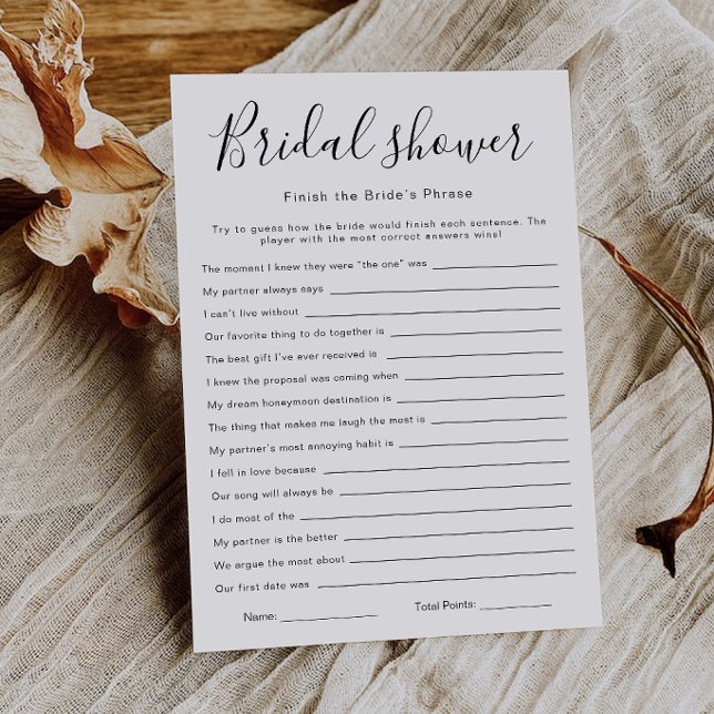 Finish the Bride’s Phrase Game, Bridal Shower Invitation (Finish the Bride’s Phrase Game, Bridal Shower Invitation)