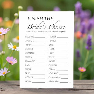 Finish The Brides Phrase Bridal Shower Game Card