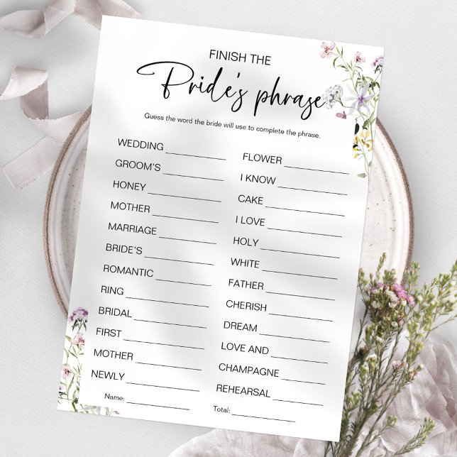 Finish The Brides Phrase Bridal Shower Game Invitation (Creator Uploaded)