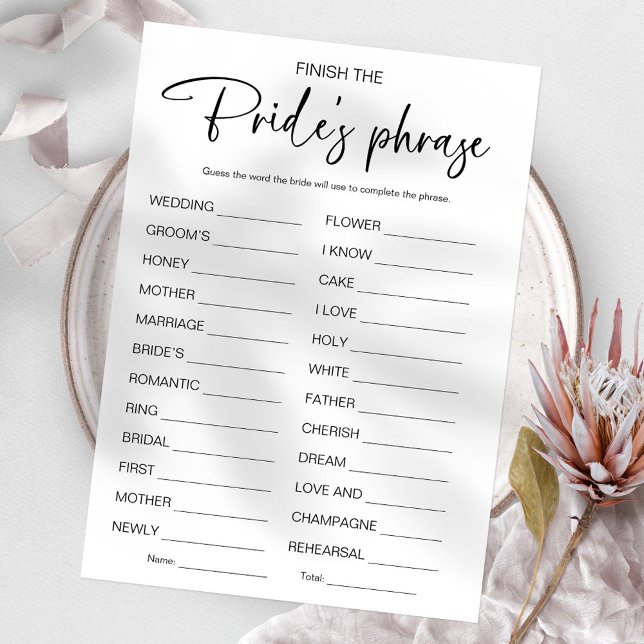 Finish The Brides Phrase Bridal Shower Game Invitation (Creator Uploaded)