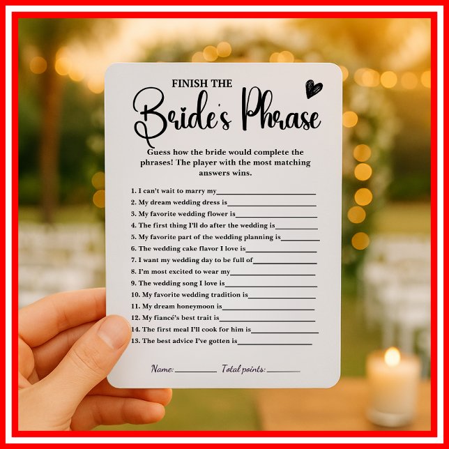 Finish The Brides Phrase Bridal Shower Game  Invitation (Creator Uploaded)