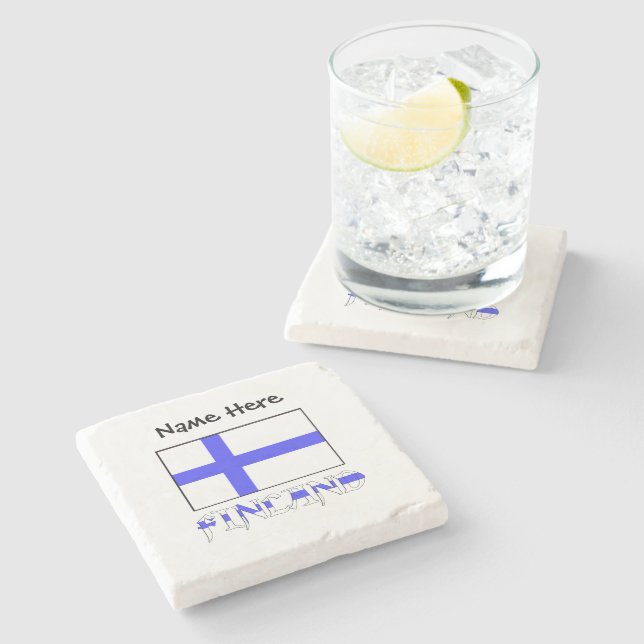 Finland and Finnish Flag Personalised  Stone Coaster (Side)