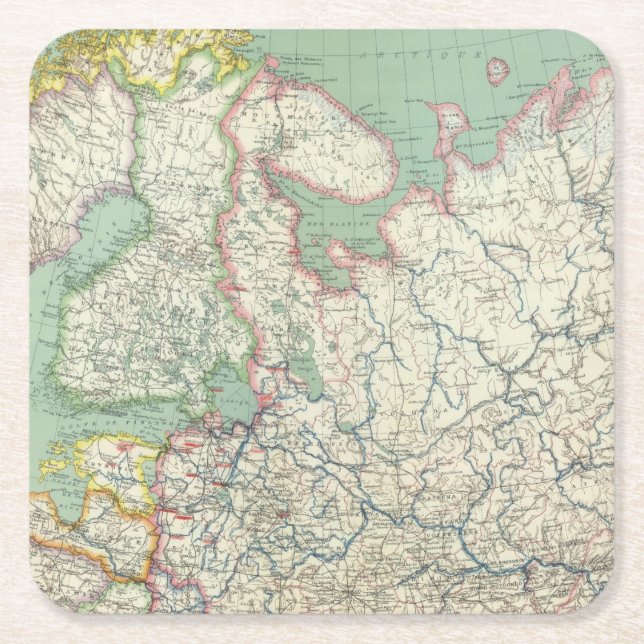 Finland and Russia Square Paper Coaster (Front)