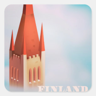 Finland church travel poster square sticker