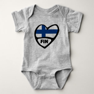 Finland Country Code Flag Heart, FIN Baby Bodysuit