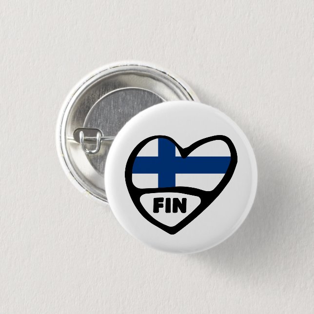 Finland Country Code Flag Heart Pin Badge, FIN (Front & Back)
