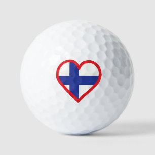 Finland Flag and Red Heart Design Golf Balls
