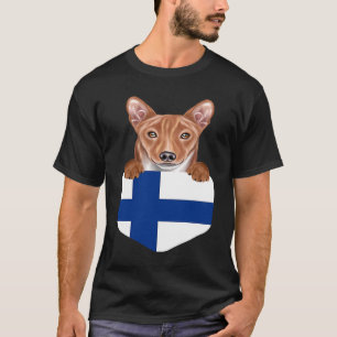 Finland Flag Basenji Dog In Pocket T-Shirt