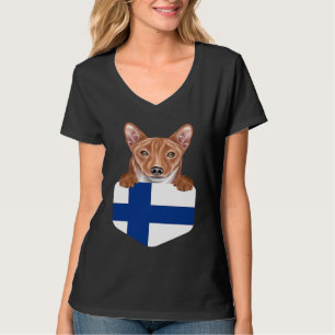 Finland Flag Basenji Dog In Pocket T-Shirt