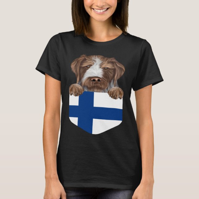 Finland Flag German Wirehaired Pointer Dog In Pock T-Shirt (Front)