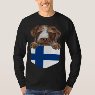 Finland Flag German Wirehaired Pointer Dog In Pock T-Shirt
